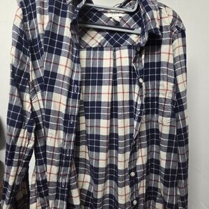J. Crew Navy and White Plaid Shirt